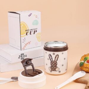 1pc Stainless Steel Water Bottle, Daily Rabbit & Snowflake Pattern Water Bottle With Straw Lid For Home